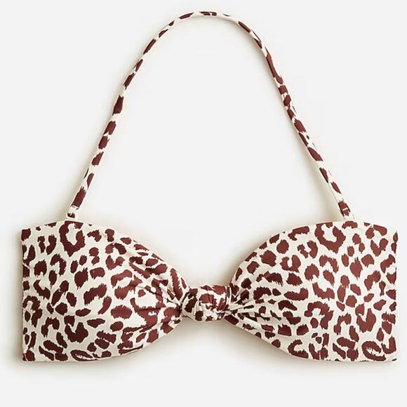 J.CREW Knot Bandeau Bikini Top in Leopard Print Removable Strap Brown 3X NEW - Picture 2 of 12